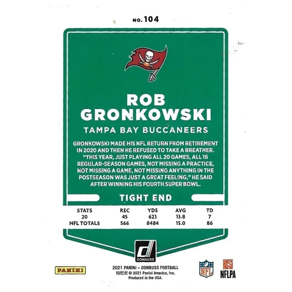 2021 Panini Donruss Rob Gronkowski Tampa Bay‎ Buccaneers #104
